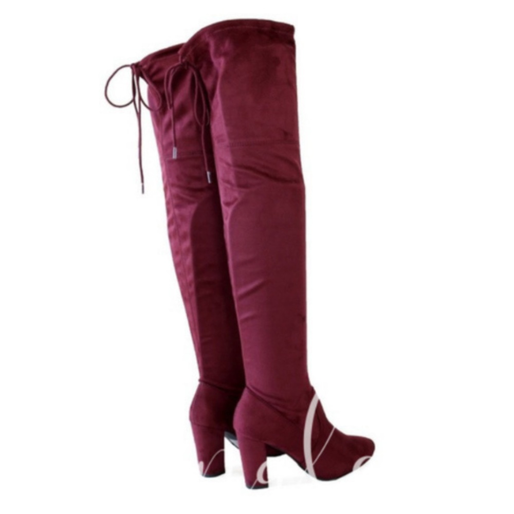 New Wine Vegan Suede Over The Knee Boots - Picture 6 of 7